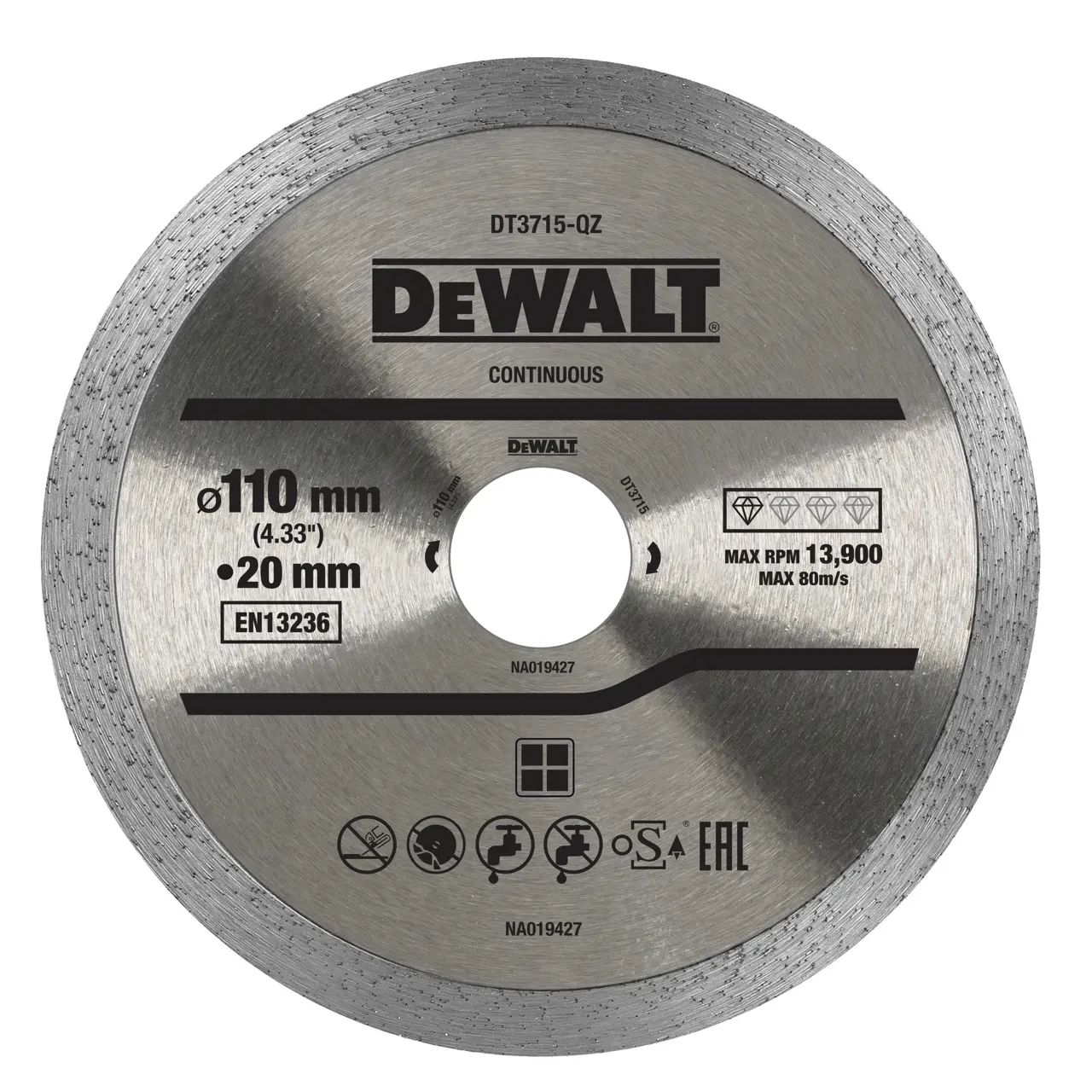 DeWalt Disco de diamante para corte en seco y en húmedo de azulejo 110x20mm  - Porcelana/Piedras · DT3715-QZ