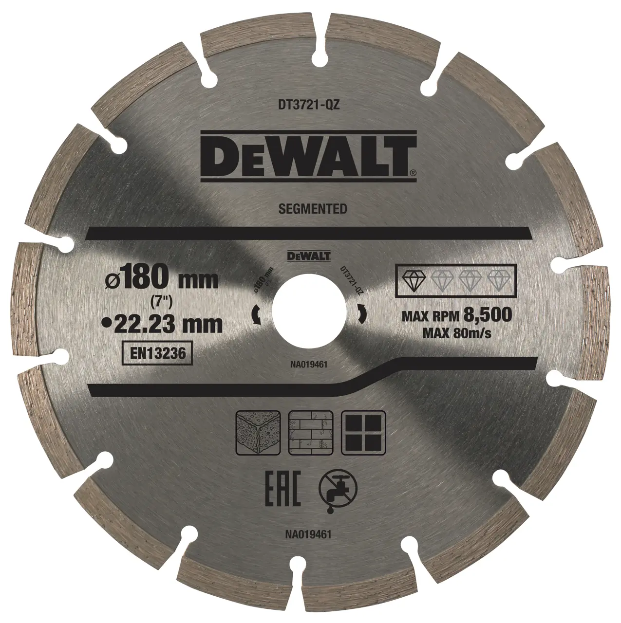 DeWalt Disco de diamante  para corte en seco con borde segmentado 180x22.2mm,  para materiales de construcción · DT3721-QZ