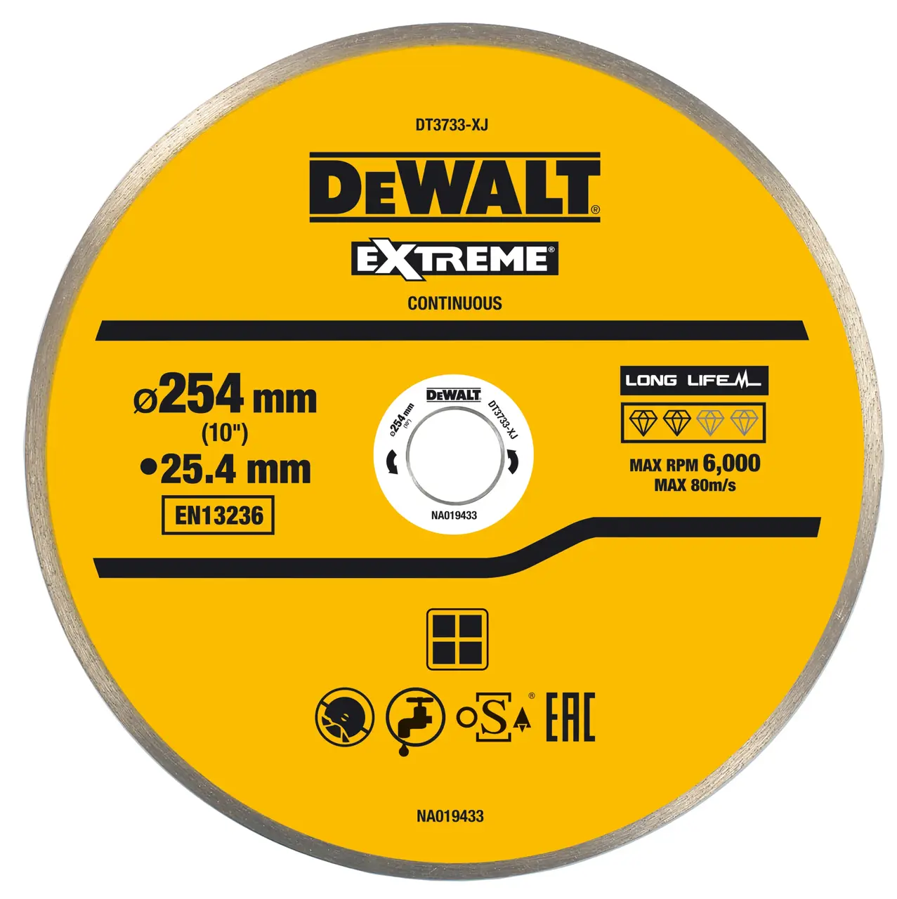 DeWalt Disco de diamante para corte en húmedo de azulejo 250x25.4mm - Azulejos de cerámica · DT3733-XJ