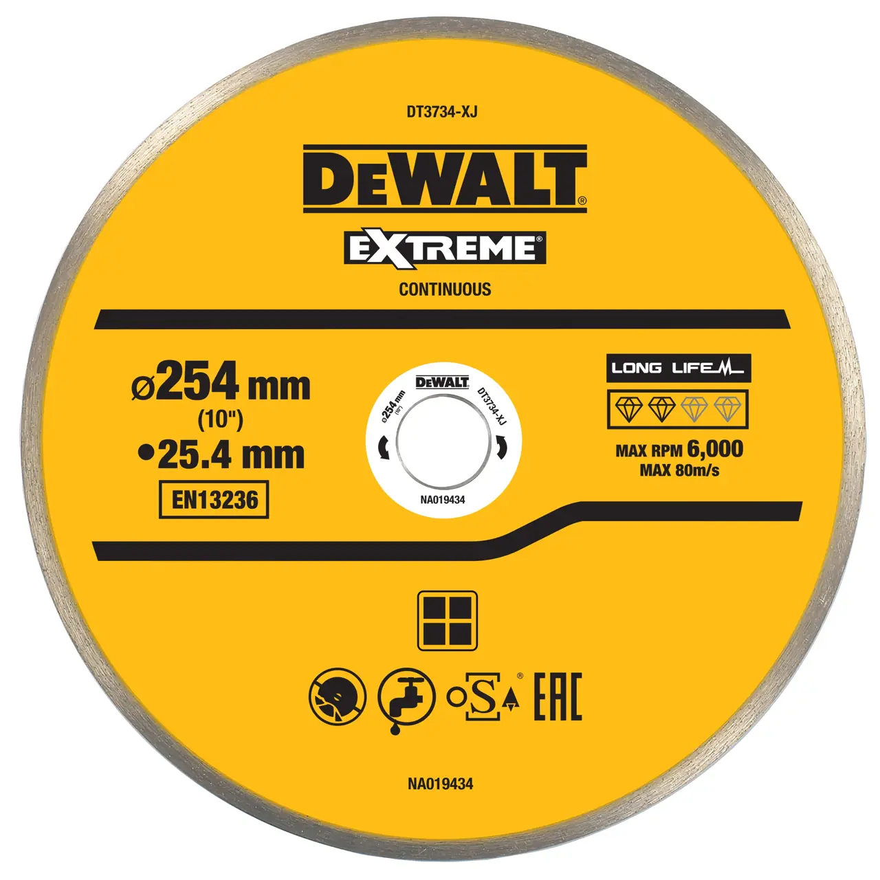 DeWalt Disco de diamante para corte en húmedo de azulejo 250x25.4mm - Porcelana/Piedras · DT3734-XJ