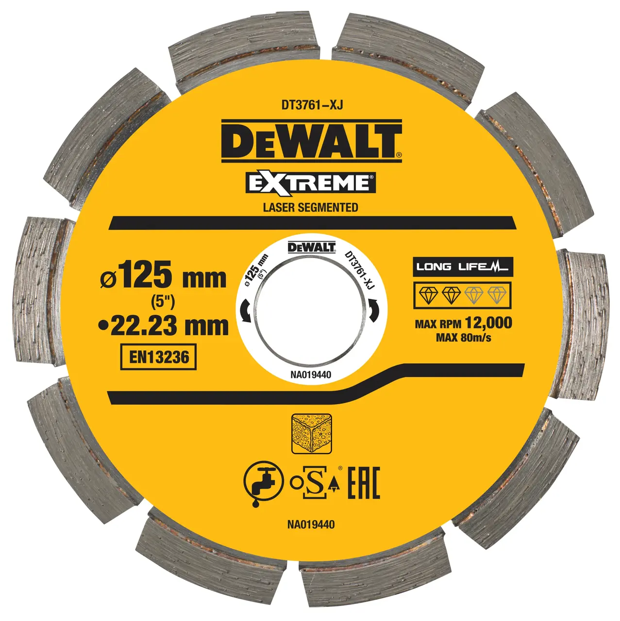 DeWalt Disco de diamante  para el corte de materiales de duros/granitos 125x22.2mm · DT3761-XJ