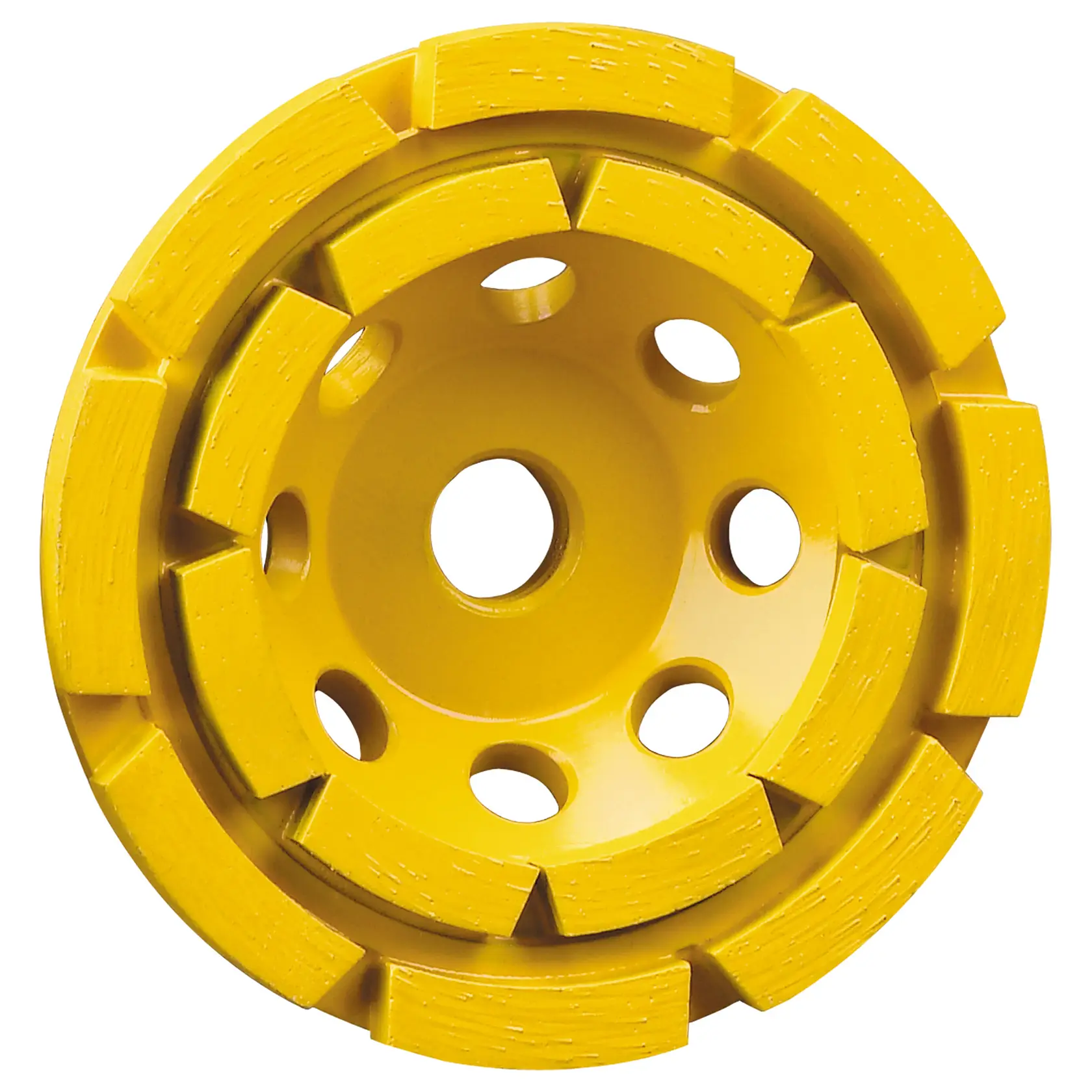DEWALT DT3796-F, DT3796, DT3796-QZ rueda de esmeril amarilla para fotografía. Diseño circular con orificios y segmentos.