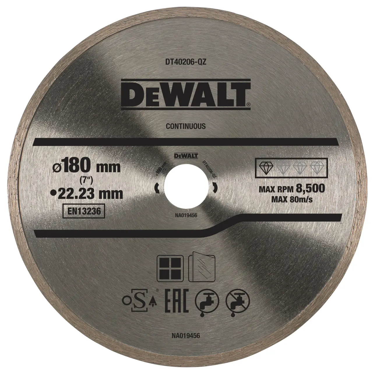 DeWalt Disco de diamante para corte en seco con borde continuo 180mm x 22.2mm para cerámica · DT40206-QZ