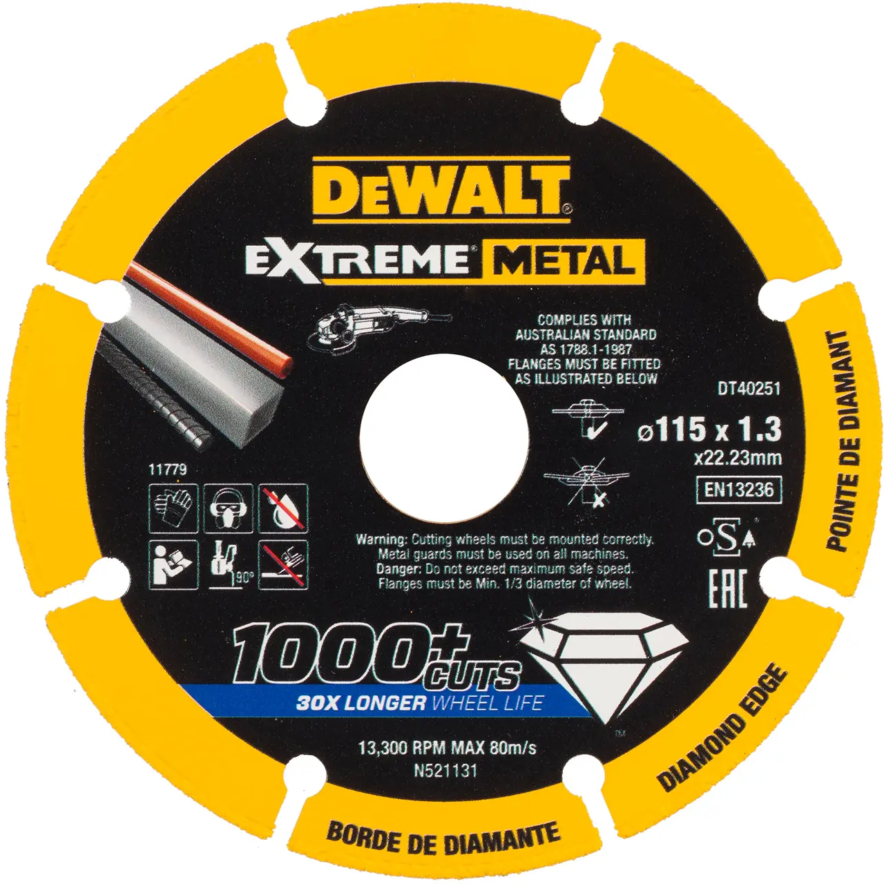 DeWalt Disco de corte con borde diamantado Extreme Metal 115x1.3x22.3mm · DT40251-QZ