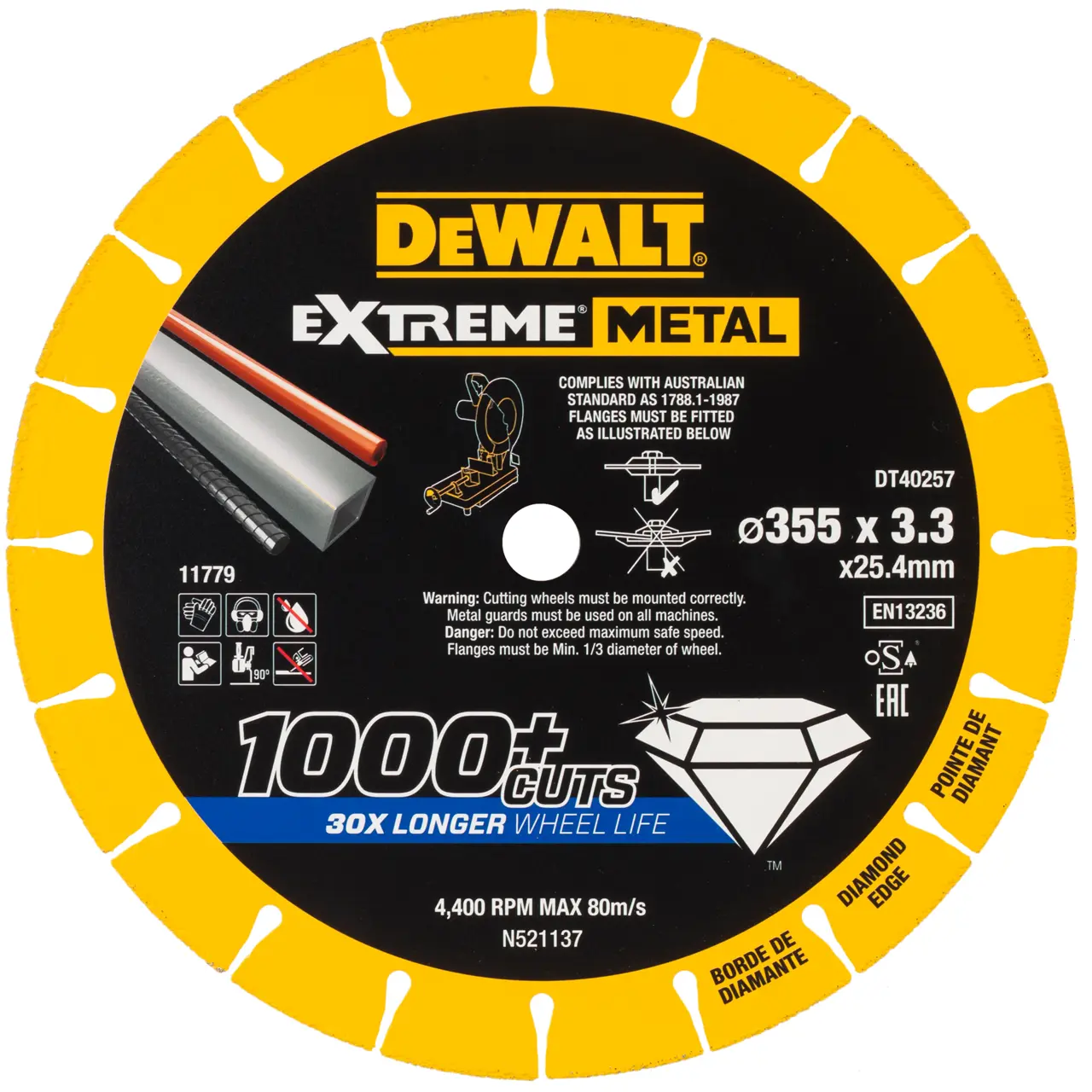 DeWalt Disco de corte con borde diamantado Extreme Metal 355x3.3x25.4mm · DT40257-QZ