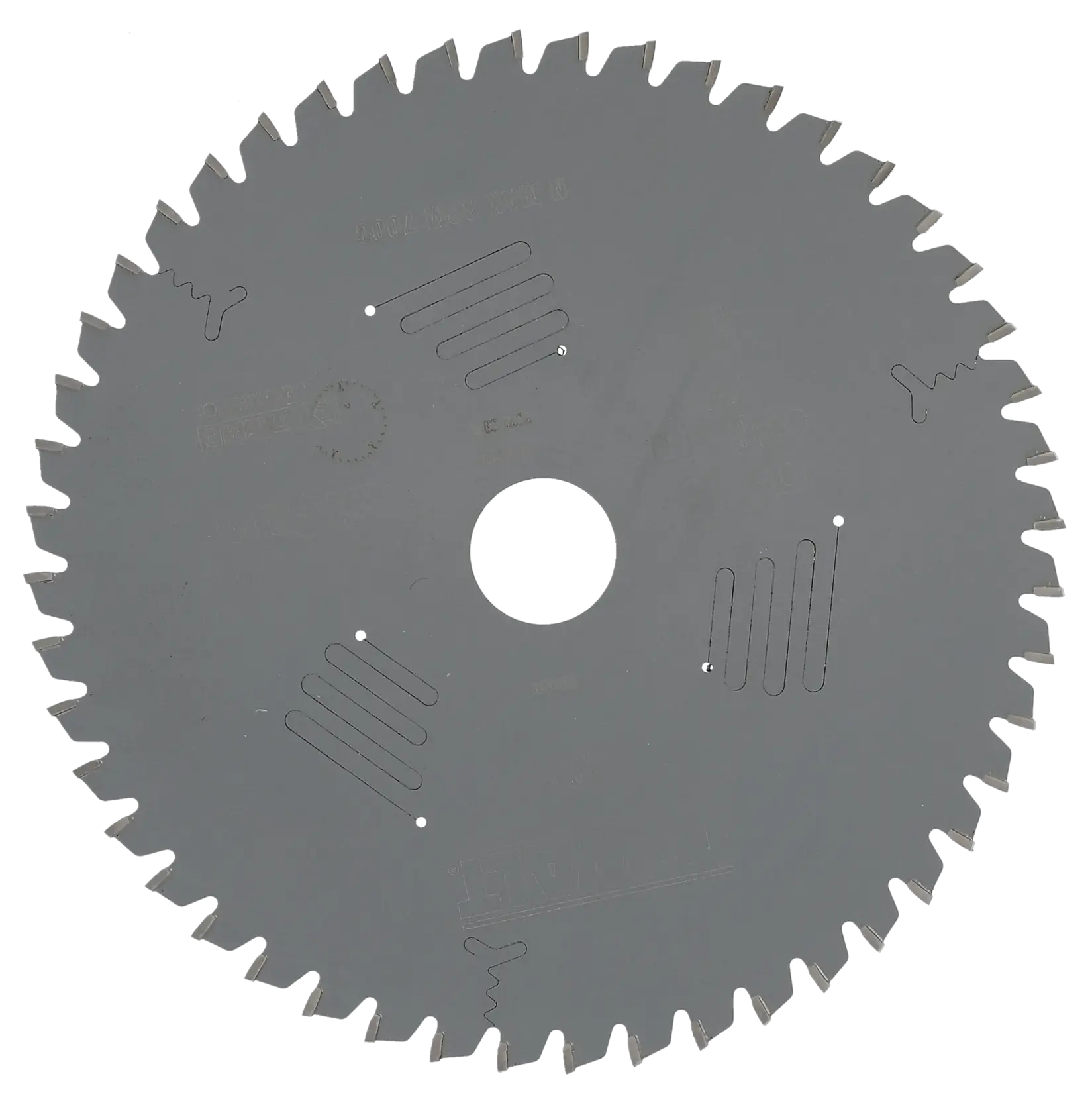 Hoja de sierra circular DEWALT DT4320 con dientes afilados para cortar madera y materiales, sobre fondo blanco.