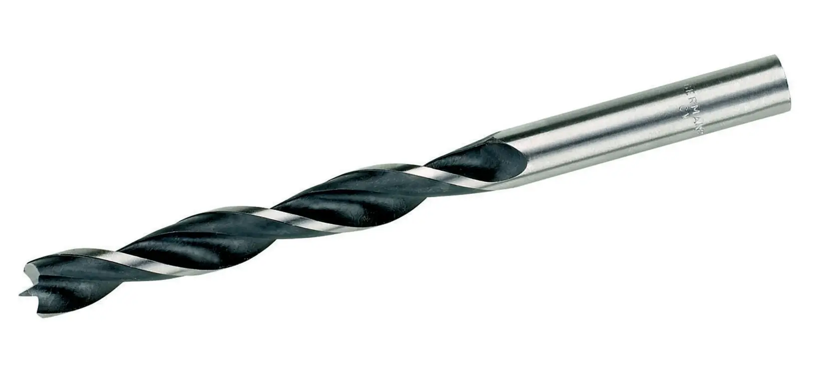 Imagen en primer plano de una broca para metal DEWALT, con diseño de canal espiral y vástago cilíndrico.