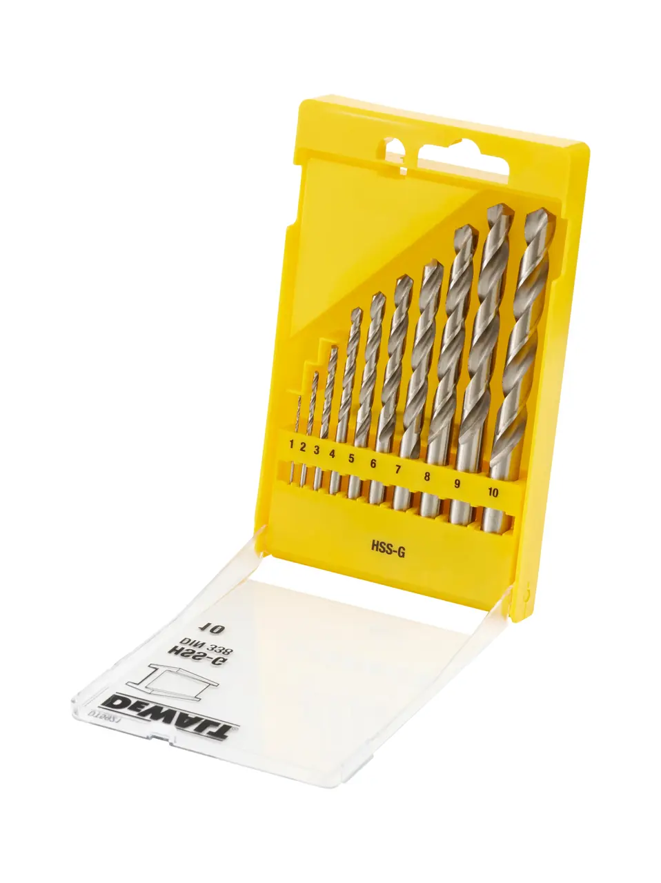DeWalt Juego de 10 brocas para metal HSS-G DIN 338 en cassette de plástico Ø 1,2,3,4,5,6,7,8,9,10mm · DT5921-QZ
