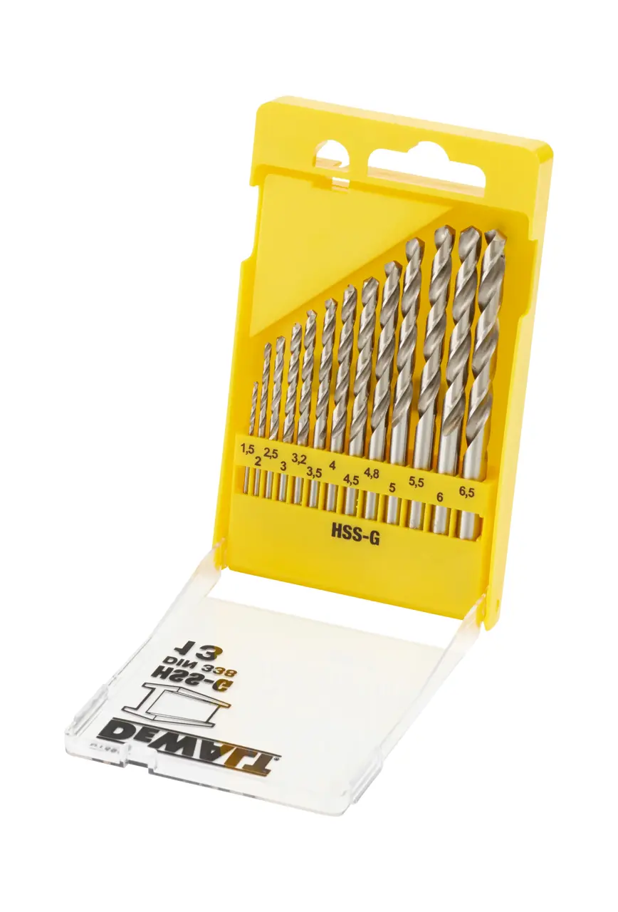 DeWalt Juego de 13 brocas para metal HSS-G DIN 338 en cassette de plástico Ø 1.5,2,2.5,3.2,3,3.5,4,4.5,5x2,5.5,6,6.5mm · DT5922-QZ