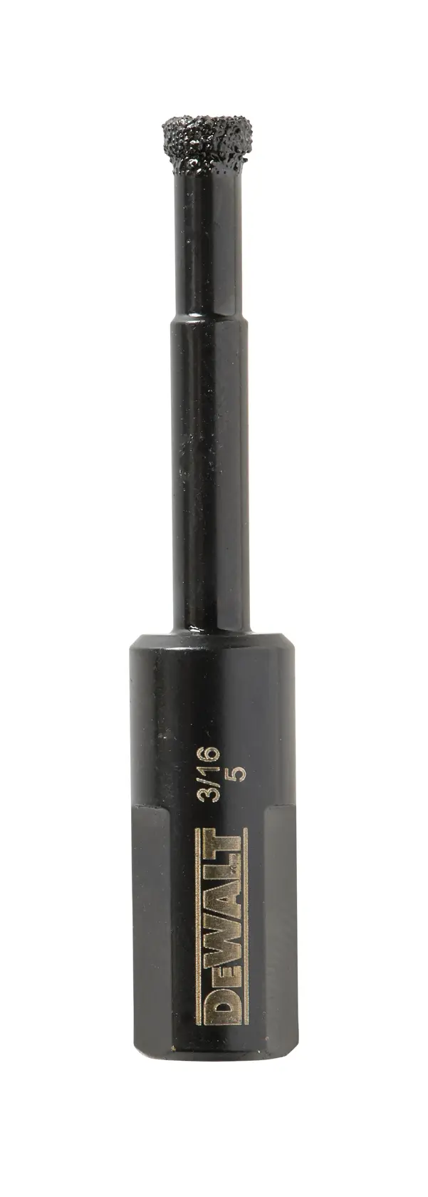 Imagen en primer plano de una broca de metal DEWALT DT6037-QZ con cuerpo cilíndrico y punta ranurada.
