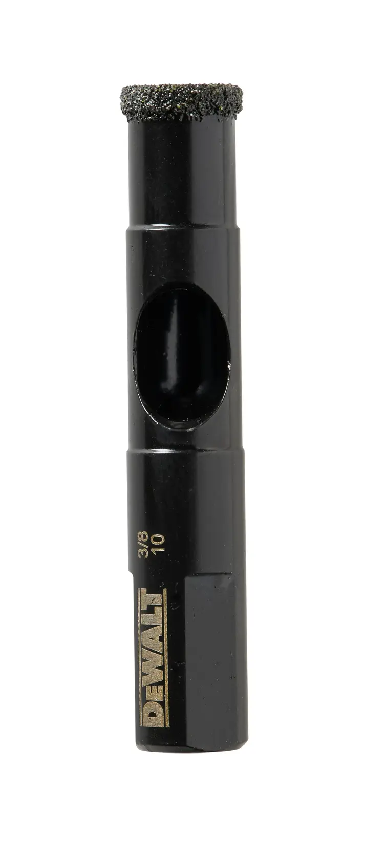 Broca de diamante DEWALT DT6041, cilíndrica y negra, para perforar materiales duros con precisión.