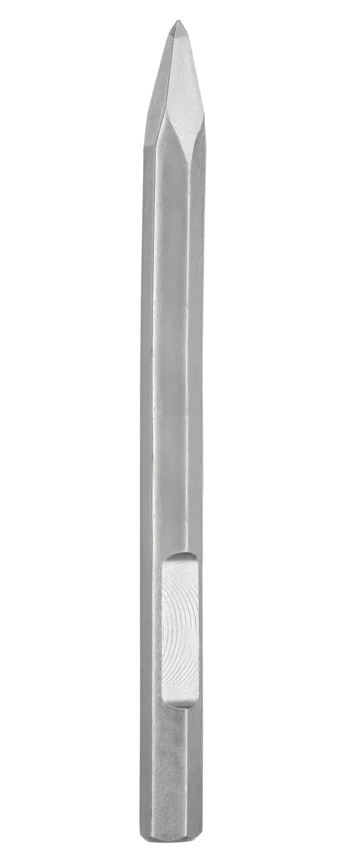 Foto de cincel DEWALT, acero gris, una pieza. SKU DT6927, DT6927-QZ. Vista frontal, fondo blanco.