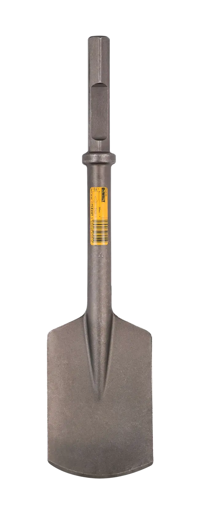 Cincel DEWALT, acero, vista frontal, etiqueta amarilla, SKU DT6928-QZ, DT6928, fotografía de producto.