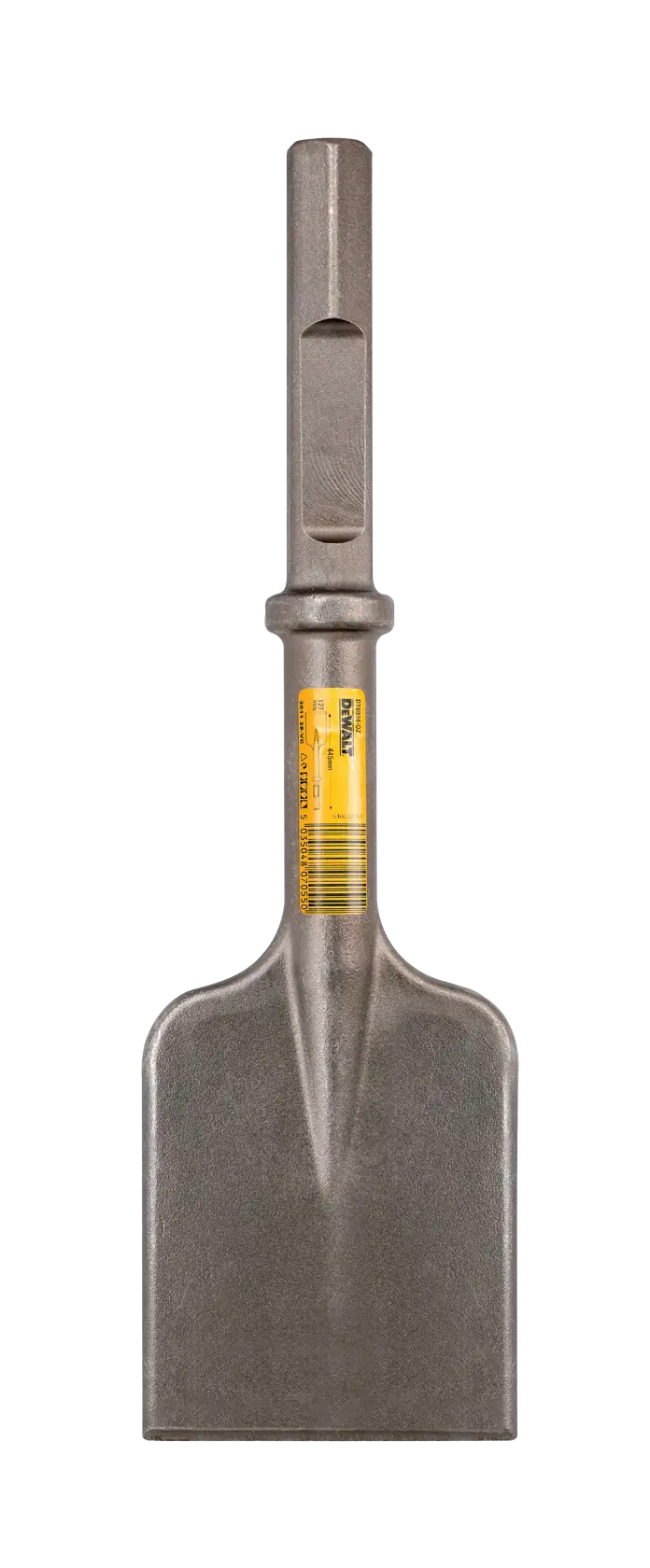 Fotografía de DEWALT cincel plano DT6934-QZ, DT6934. Herramienta de acero con etiqueta amarilla fondo blanco.