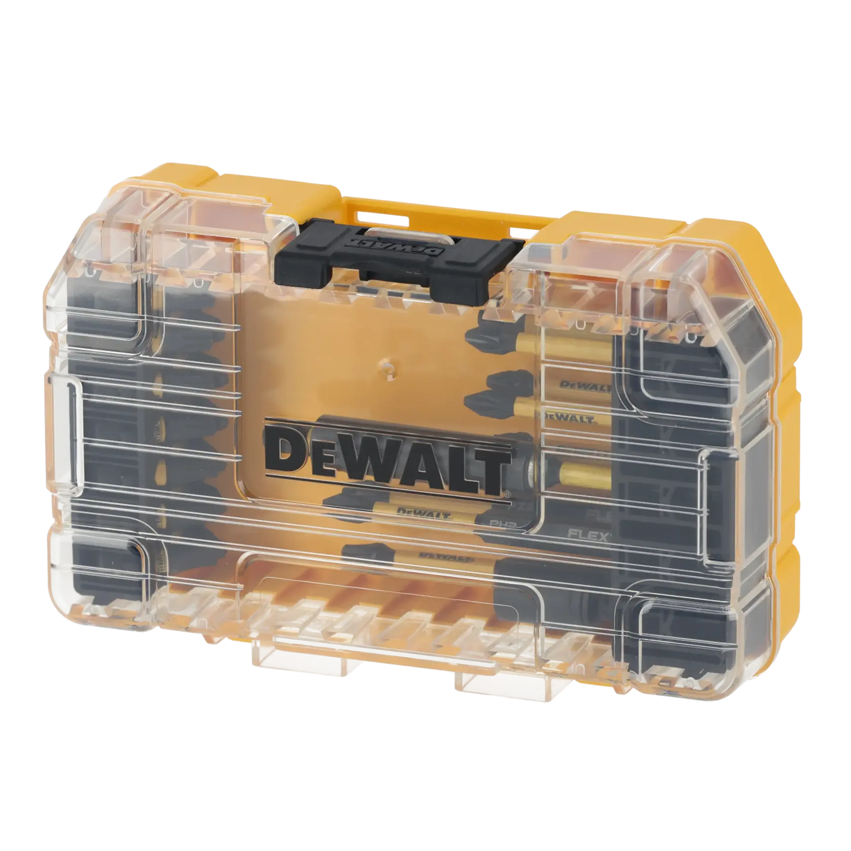 Gráfico que muestra la marca DEWALT XTREME Sub-Compact Series con el eslogan 'Compacto y lleno de rendimiento' sobre un fondo amarillo.
