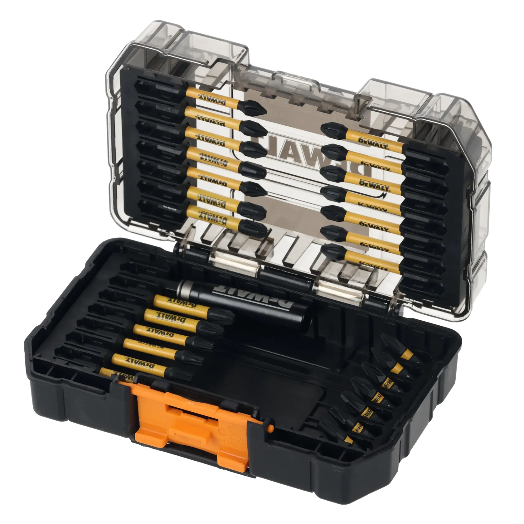 Juego 28 piezas edición McLaren: 7 puntas de 25mm (PH2, PZ1, PZ2 x2, PZ3, T20 y T25) y 20 puntas de 57mm (PH1, PH2 x2, PH3, PZ1, PZ2 x7, PZ3 x4, T20 x2 y T25 x2) con portapuntas magnético