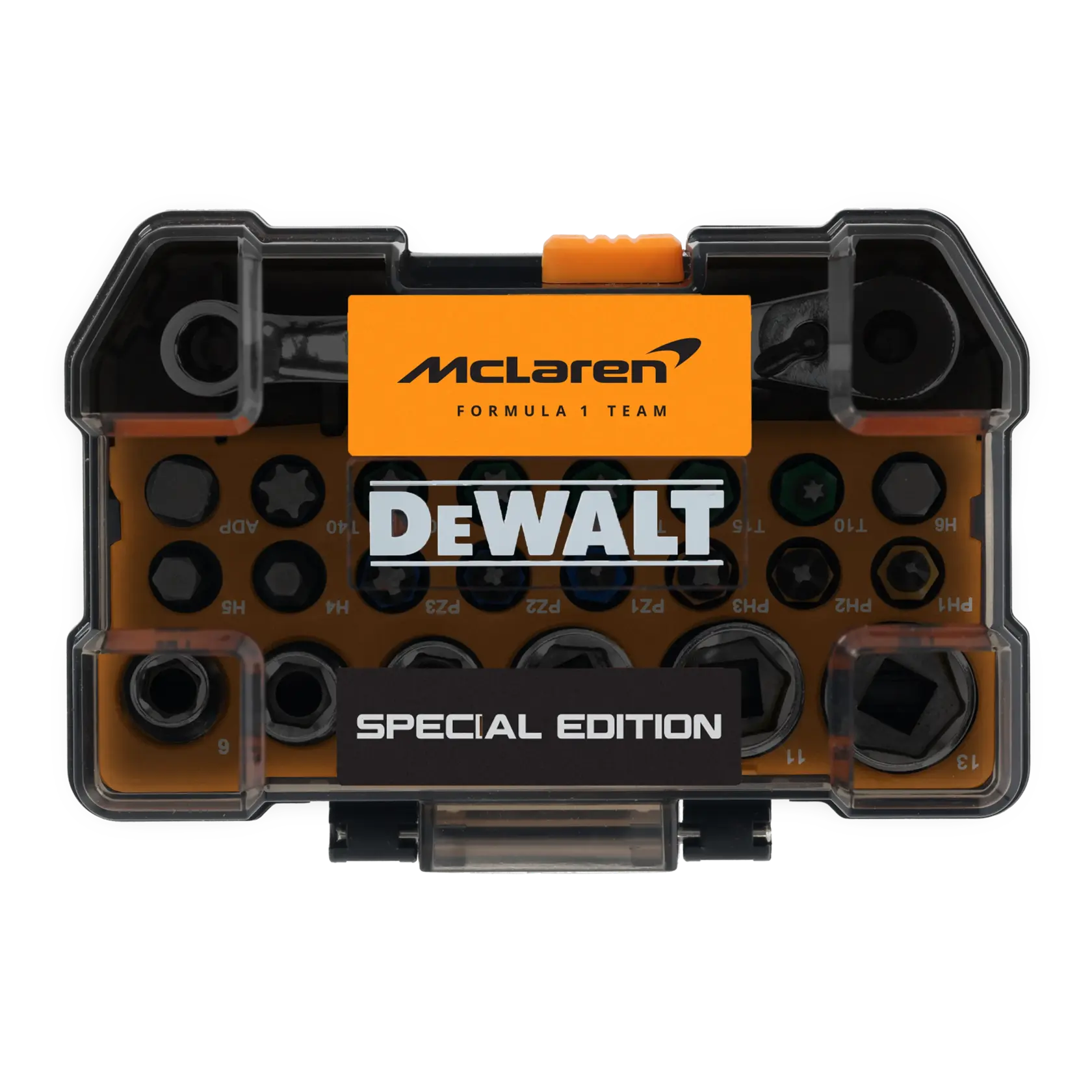 DEWALT DT70906-QZ, DT70906 set de puntas edición especial. Marca McLaren visible. Categoría fotografía.