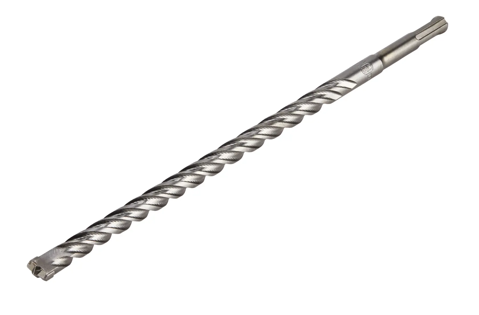 Una broca larga de metal DEWALT DT8934 con diseño en espiral y vástago SDS-plus, diseñada para perforar mampostería y hormigón.
