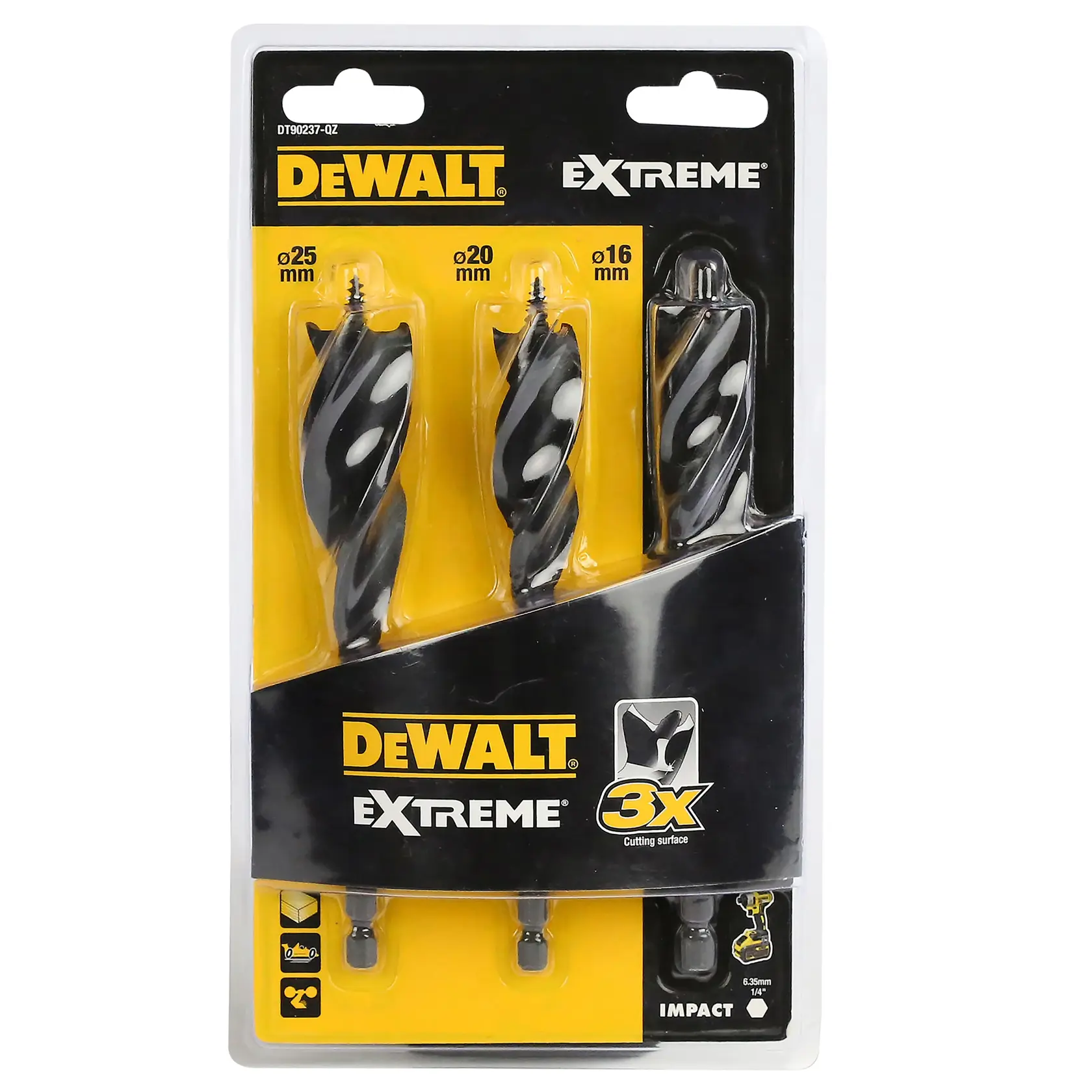 Gráfico que muestra la marca DEWALT XTREME Sub-Compact Series con el eslogan 'Compacto y lleno de rendimiento' sobre un fondo amarillo.
