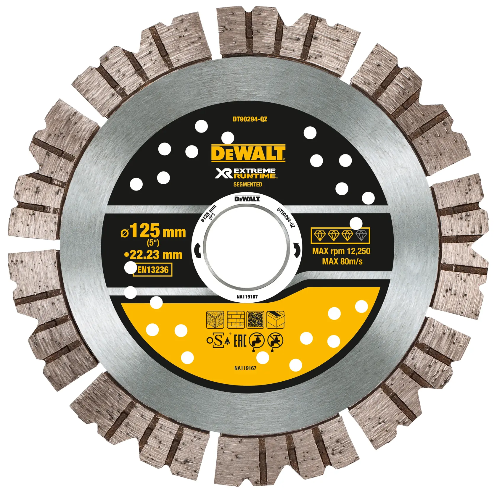 Gráfico que muestra la marca DEWALT XTREME Sub-Compact Series con el eslogan 'Compacto y lleno de rendimiento' sobre un fondo amarillo.