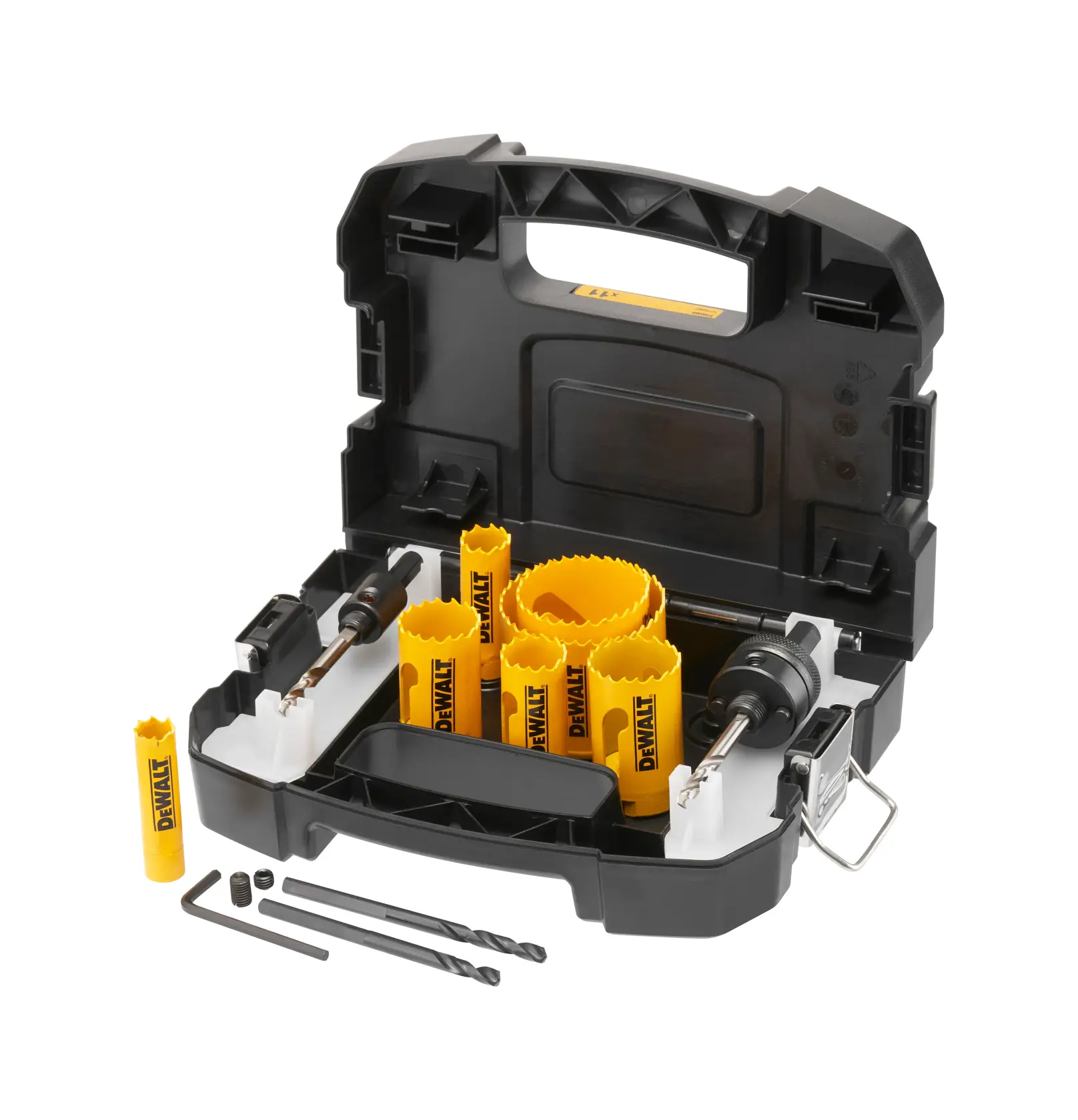 Gráfico que muestra la marca DEWALT XTREME Sub-Compact Series con el eslogan 'Compacto y lleno de rendimiento' sobre un fondo amarillo.