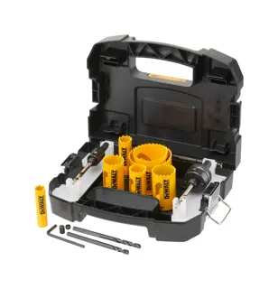 Logotipo de DEWALT en letras negras y audaces centrado sobre un fondo blanco.