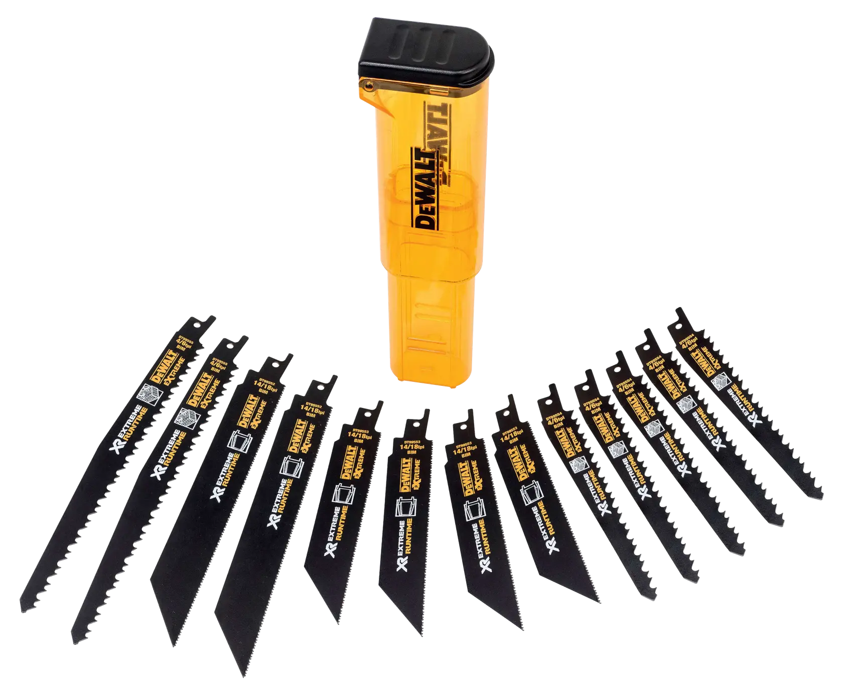 Gráfico que muestra la marca DEWALT XTREME Sub-Compact Series con el eslogan 'Compacto y lleno de rendimiento' sobre un fondo amarillo.