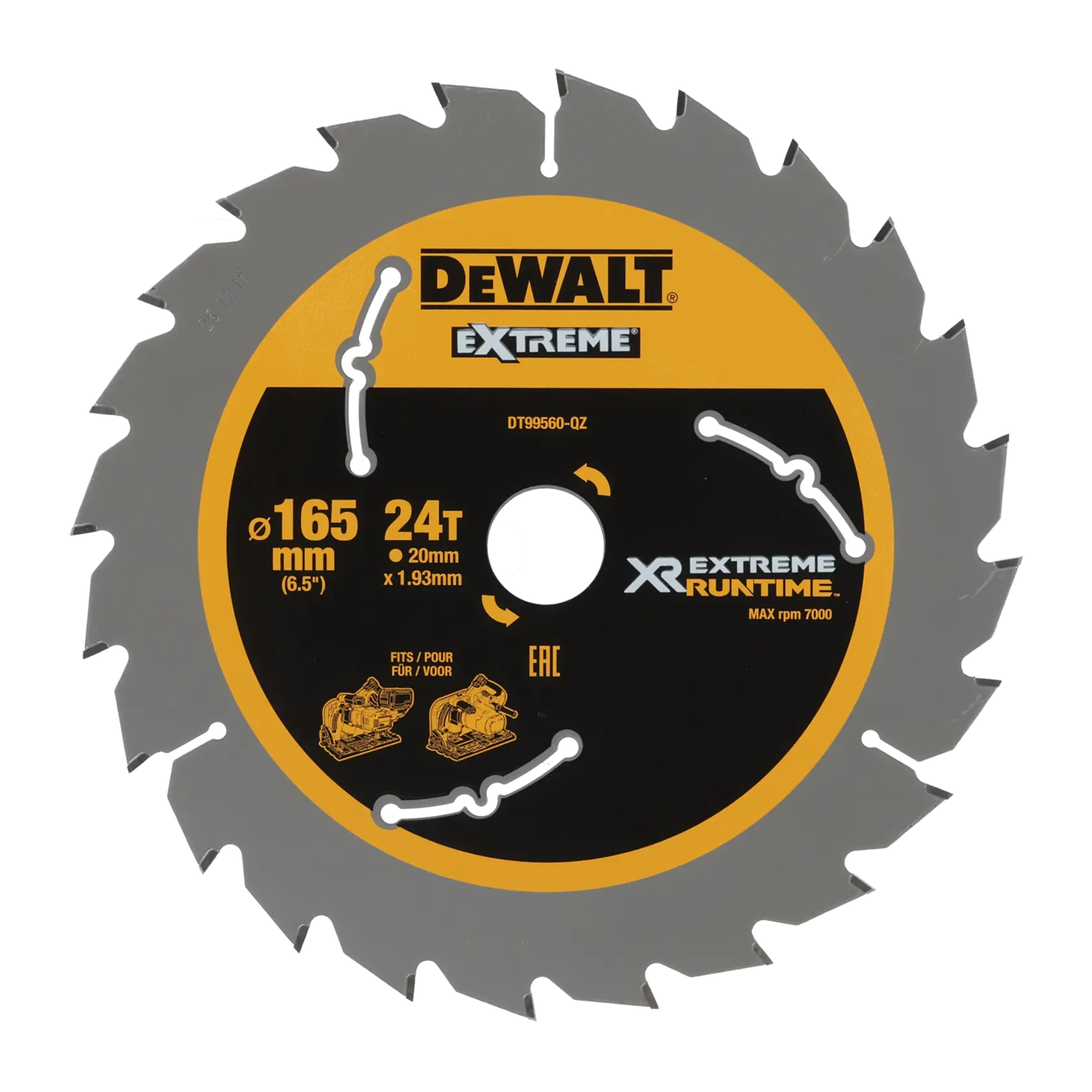 Gráfico que muestra la marca DEWALT XTREME Sub-Compact Series con el eslogan 'Compacto y lleno de rendimiento' sobre un fondo amarillo.
