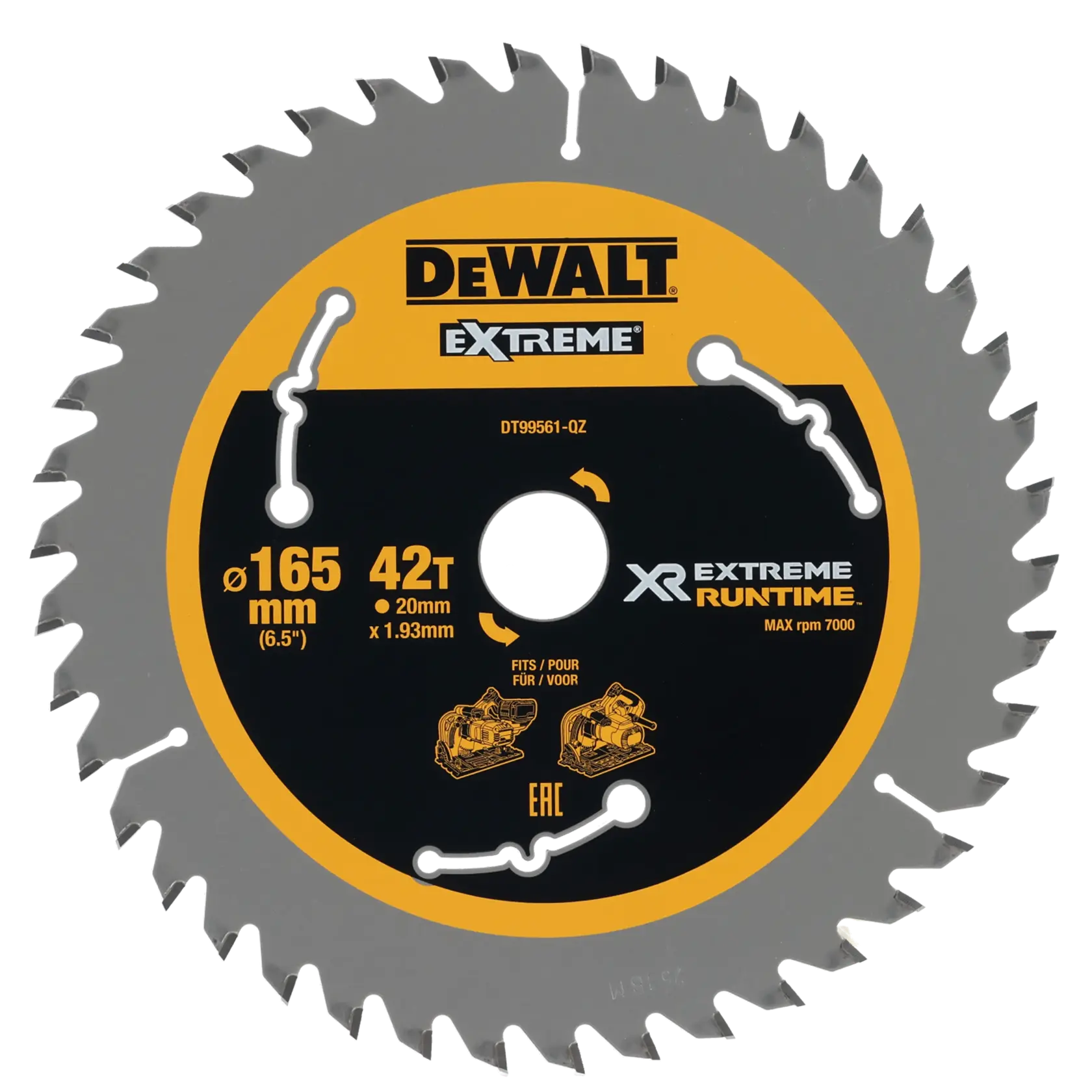 Gráfico que muestra la marca DEWALT XTREME Sub-Compact Series con el eslogan 'Compacto y lleno de rendimiento' sobre un fondo amarillo.
