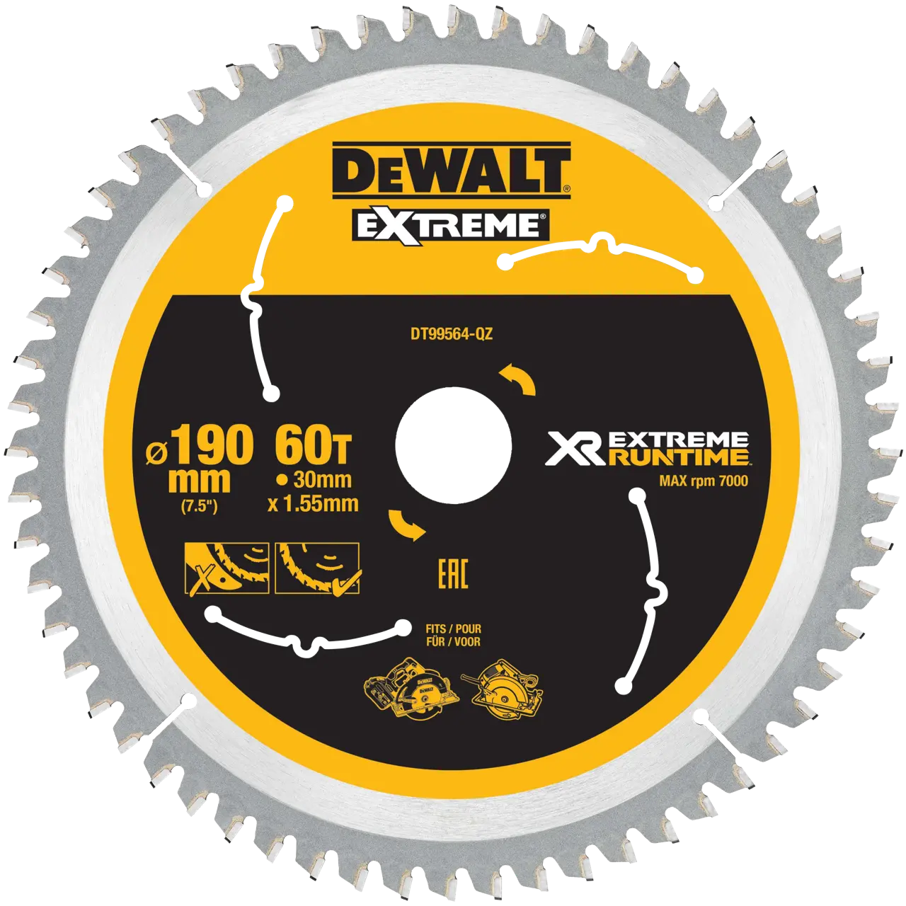 DeWalt Hojas para Sierra Circular portátil XR EXTREME RUNTIME 190mm x 30mm 60D 25º · DT99564-QZ