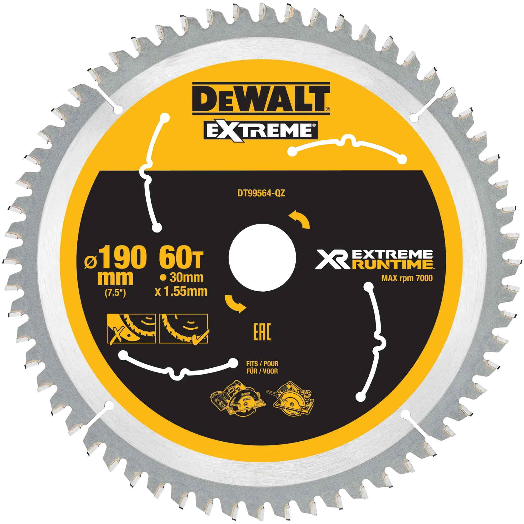 Gráfico que muestra la marca DEWALT XTREME Sub-Compact Series con el eslogan 'Compacto y lleno de rendimiento' sobre un fondo amarillo.