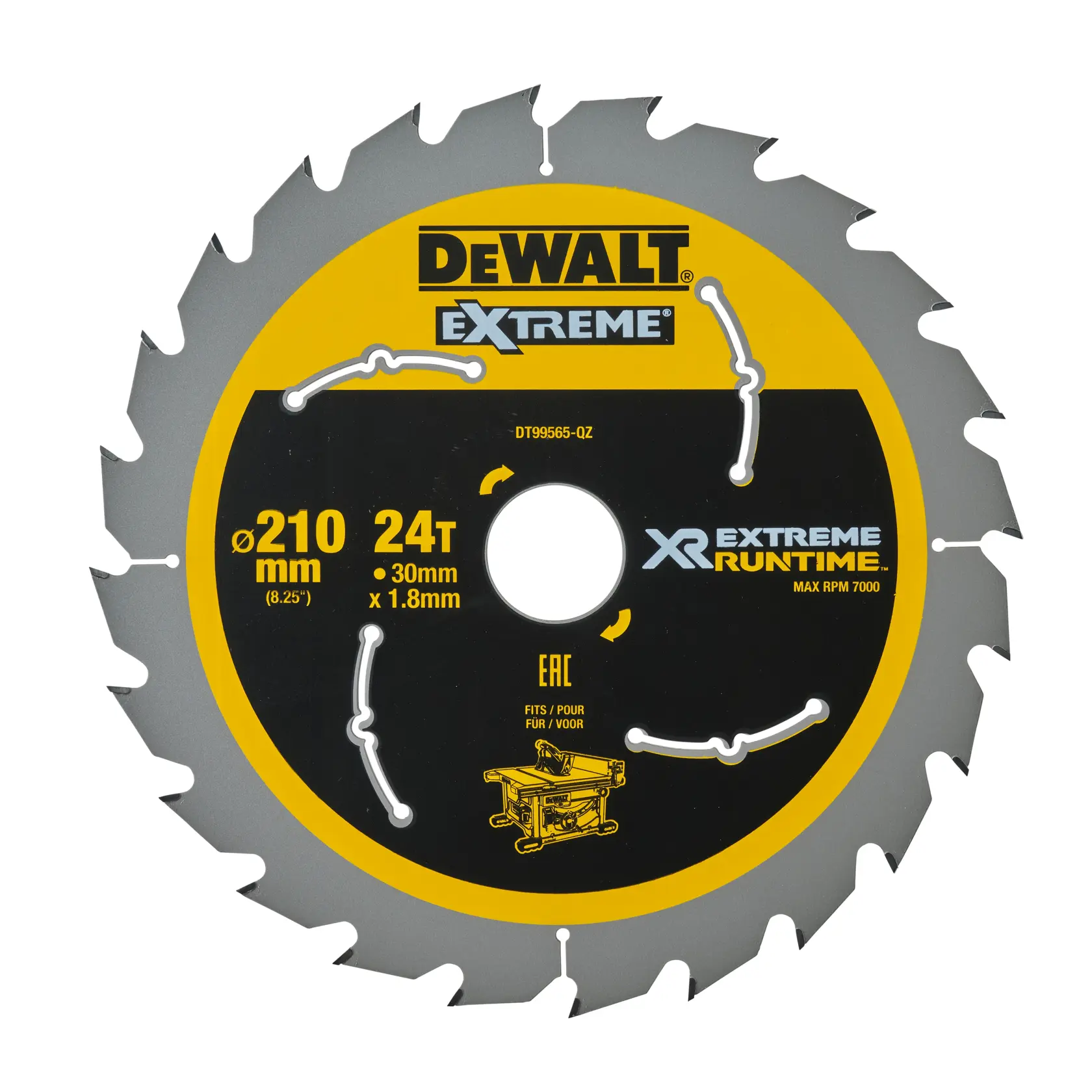 Gráfico que muestra la marca DEWALT XTREME Sub-Compact Series con el eslogan 'Compacto y lleno de rendimiento' sobre un fondo amarillo.