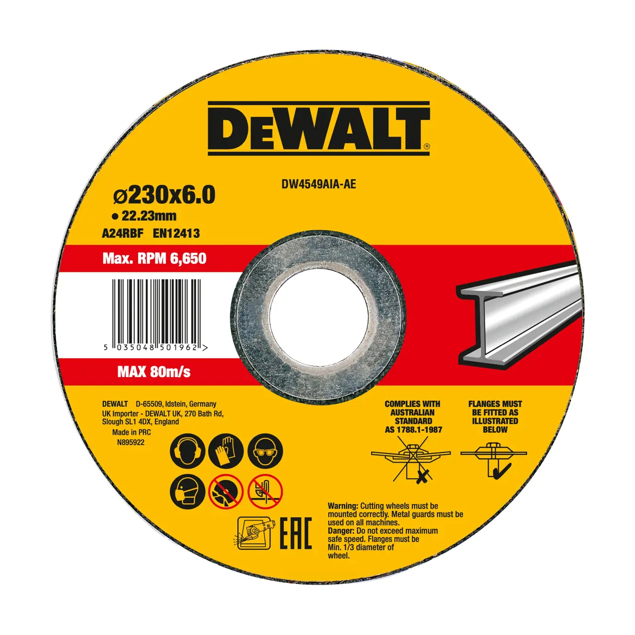 DeWalt Disco de desbaste cóncavo para metal 230 x 6 x 22.23 mm · DW4549AIA-AE