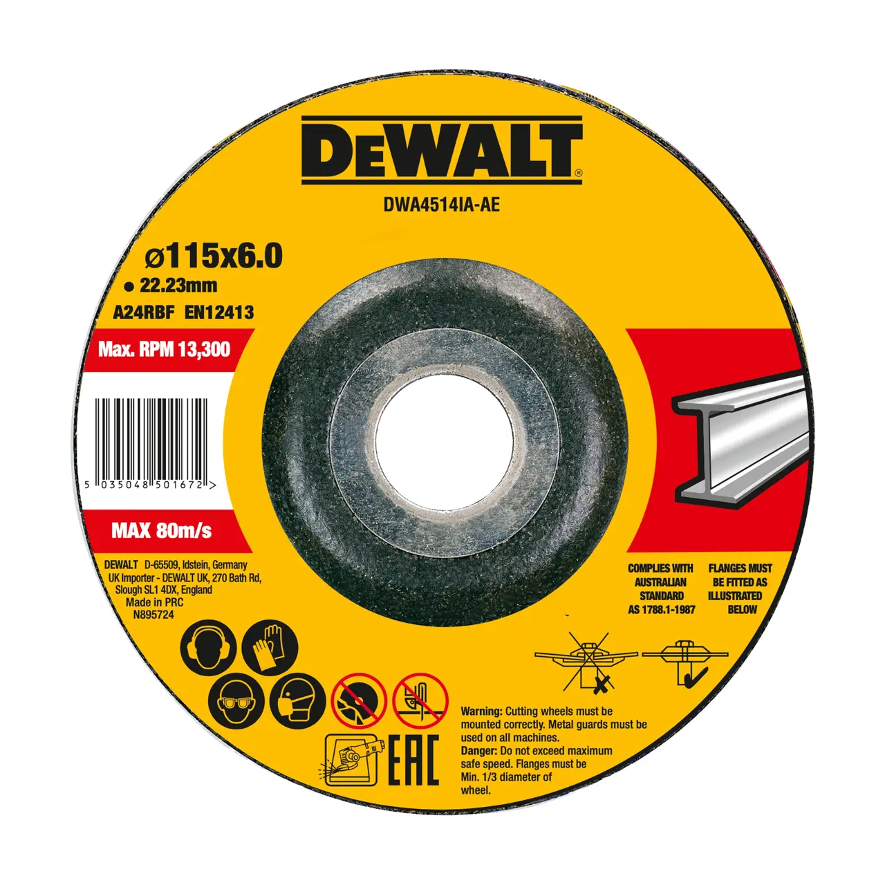 DeWalt Disco de desbaste cóncavo para metal 115 x 6 x 22.23 mm · DWA4514IA-AE
