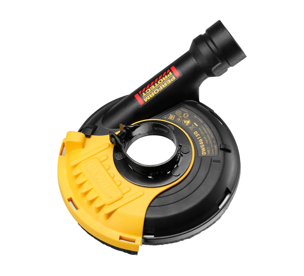 Logotipo de DEWALT en letras negras y audaces centrado sobre un fondo blanco.
