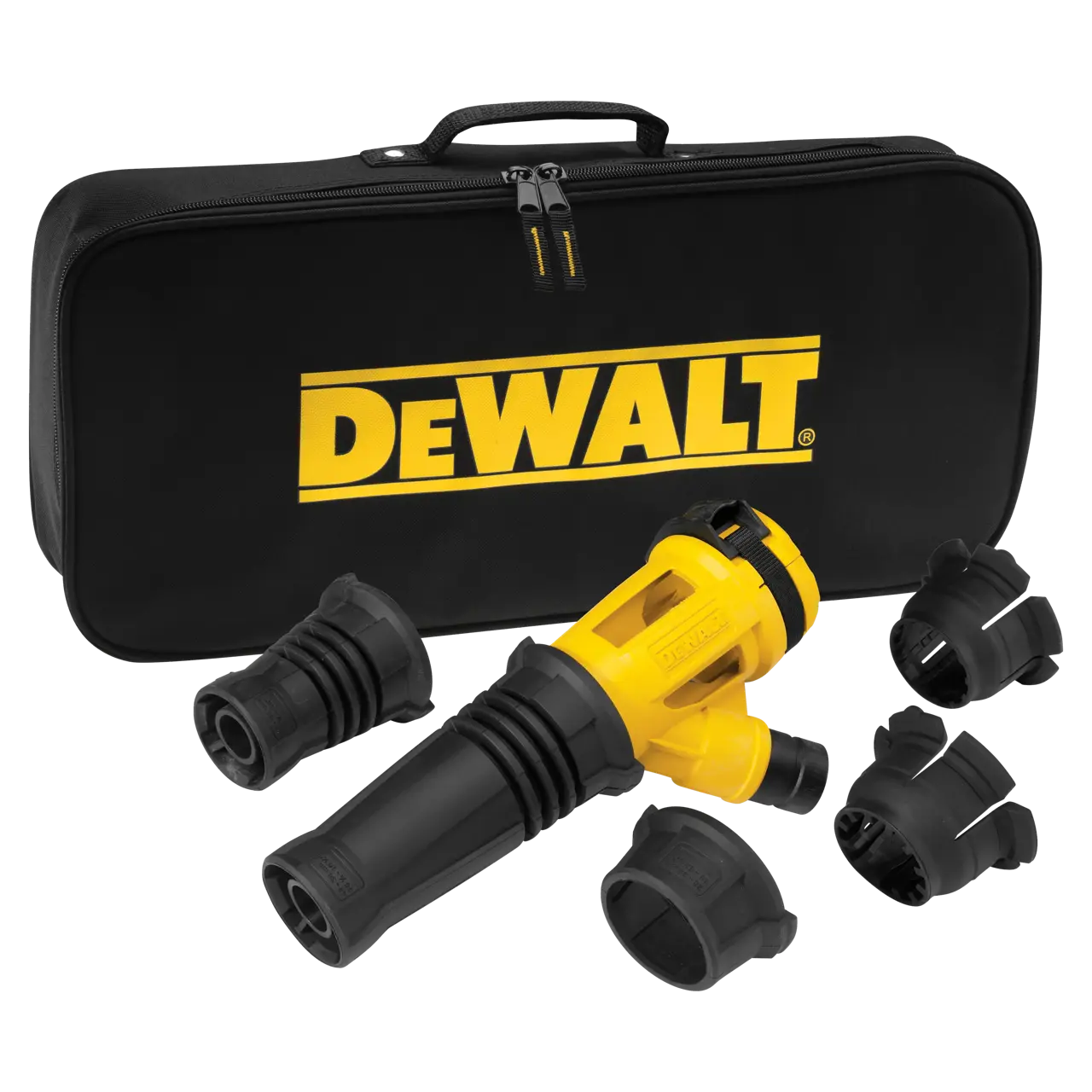 Logotipo de DEWALT en letras negras y audaces centrado sobre un fondo blanco.