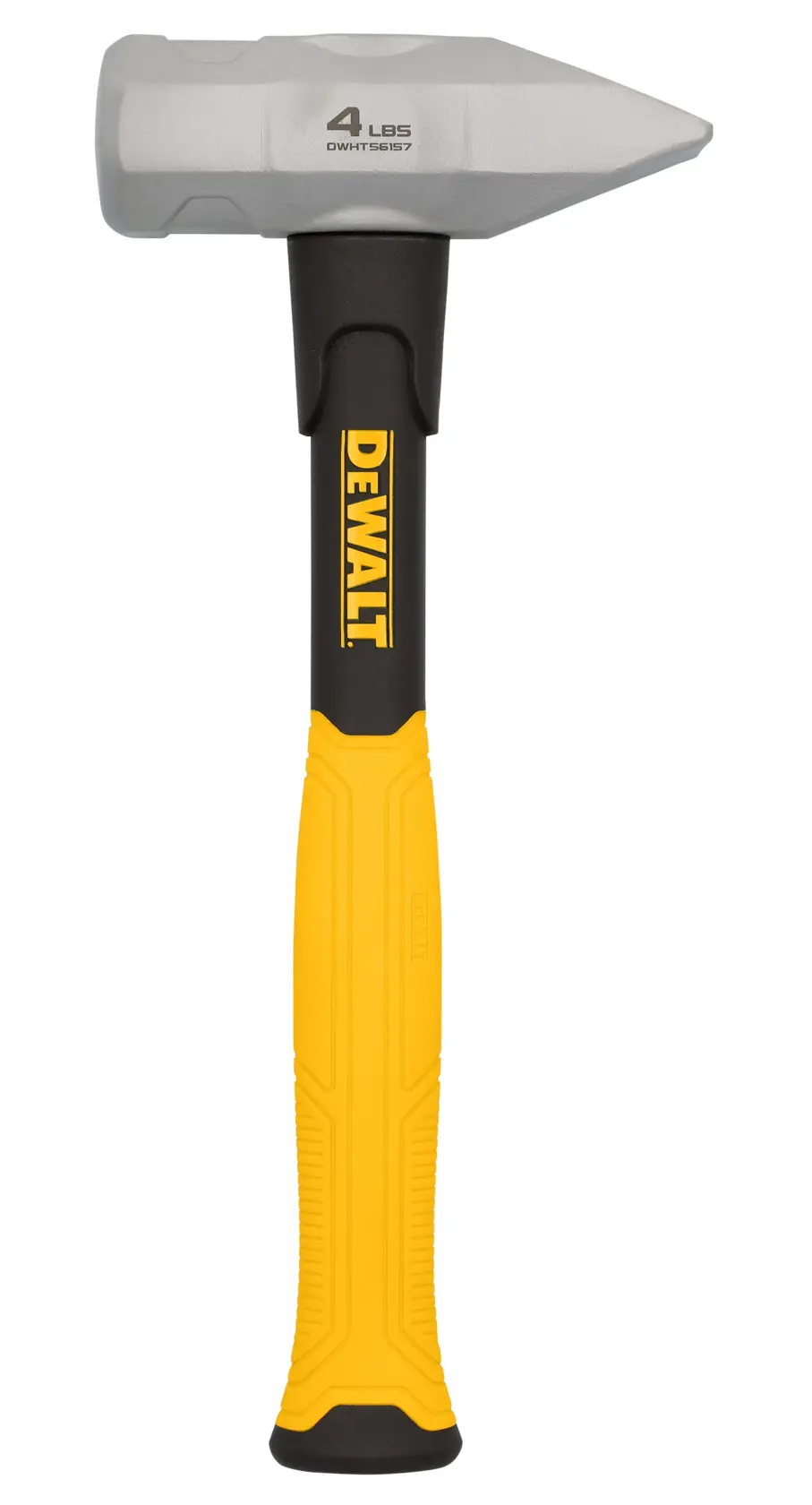 DEWALT mazo de 4 lb, mango amarillo y negro, cabeza puntiaguda de acero para tareas difíciles.