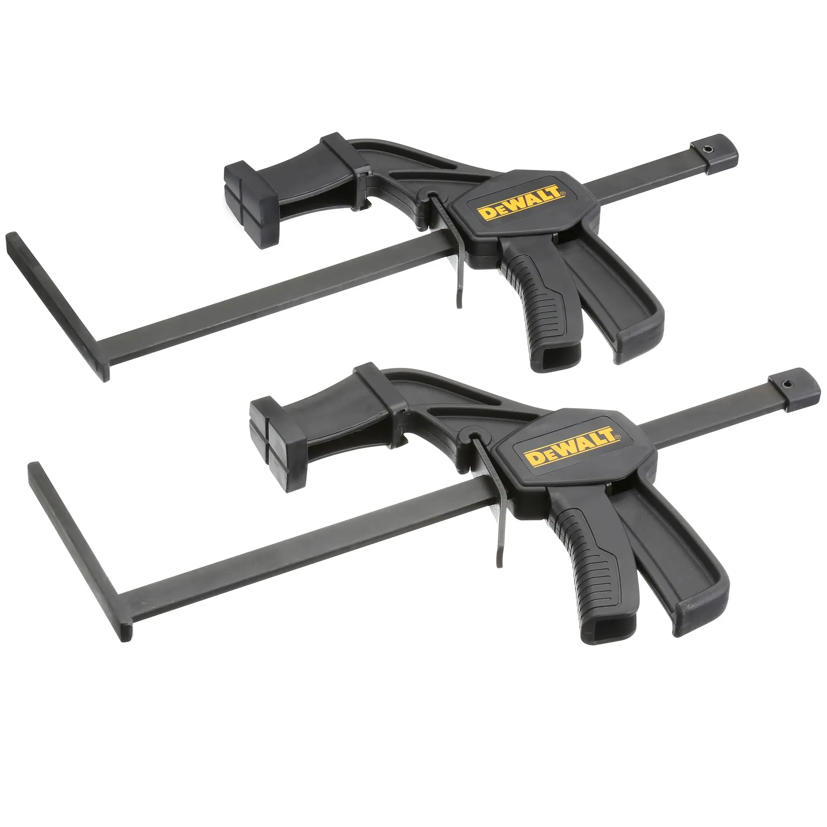 Foto de los DEWALT DWS5026 pinzas de fotografía, plástico negro, dos piezas, lado, fondo blanco.