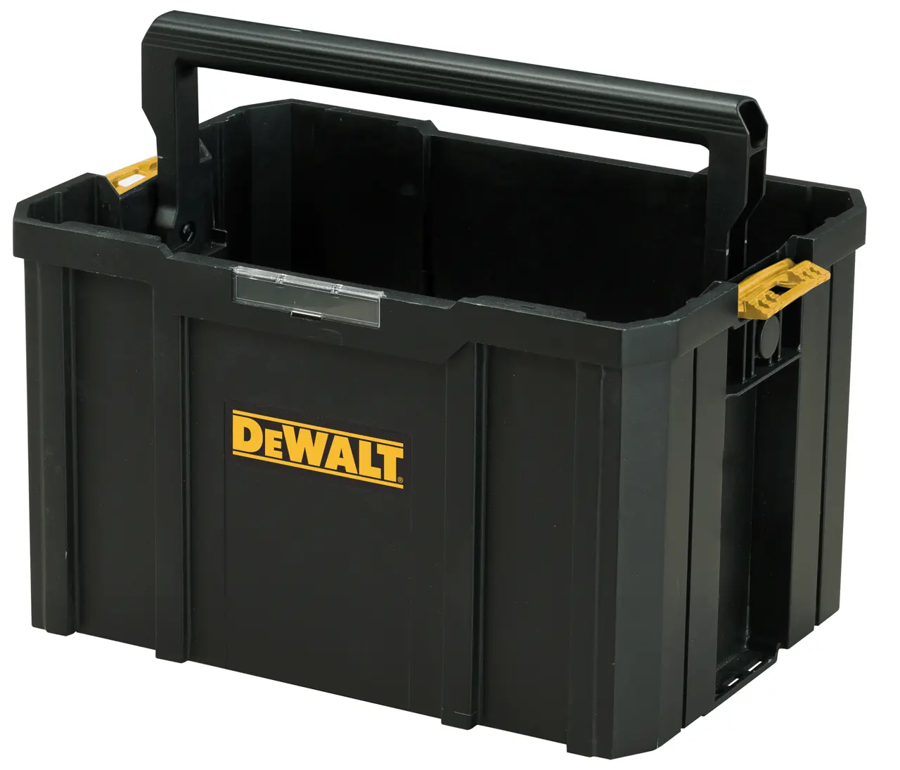 Logotipo de DEWALT en letras negras y audaces centrado sobre un fondo blanco.