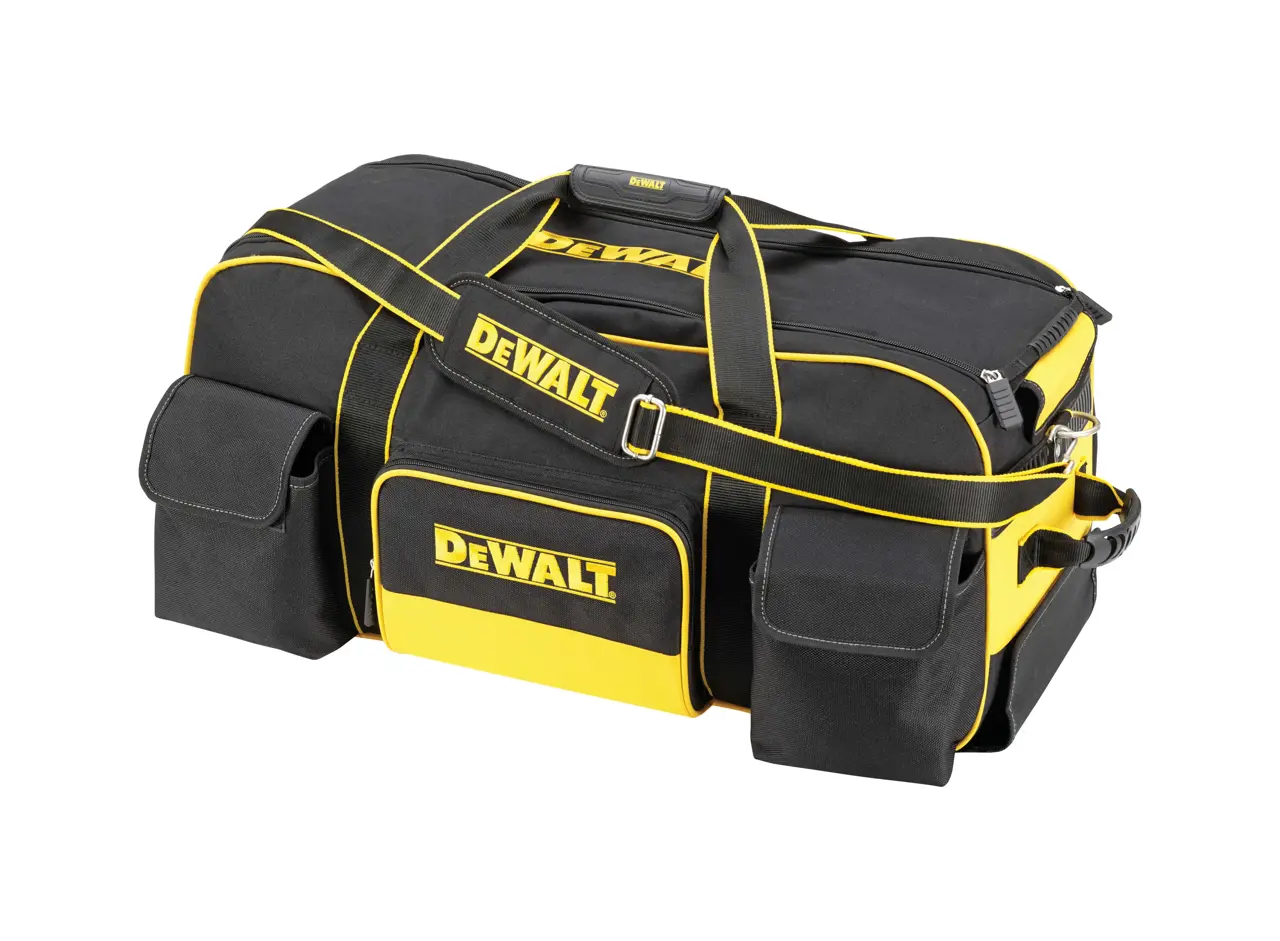 Logotipo de DEWALT en letras negras y audaces centrado sobre un fondo blanco.