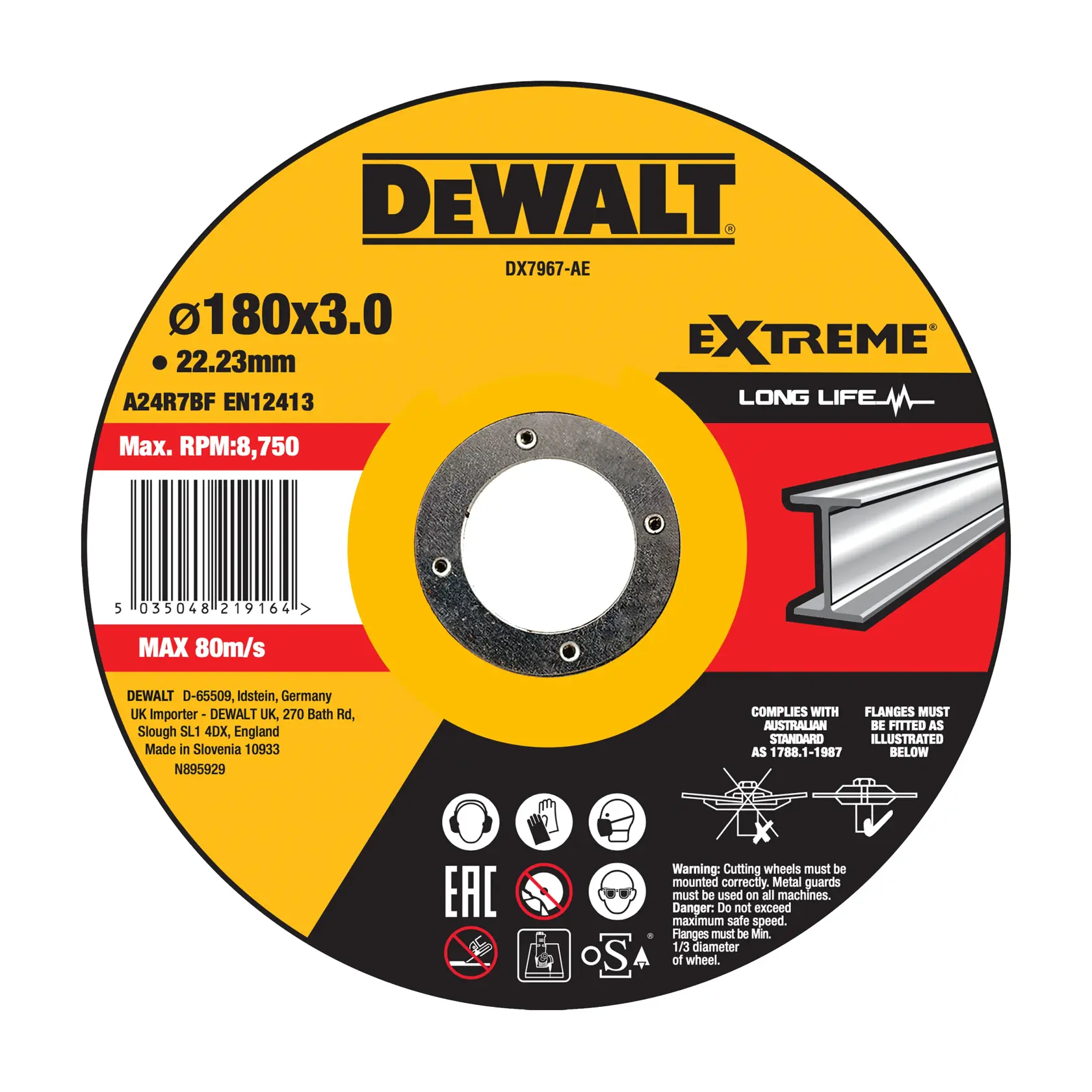 Disco de corte concavo EXTREME® para metal con grano industrial de óxido de alumínio 180 x 3 x 22.23mm