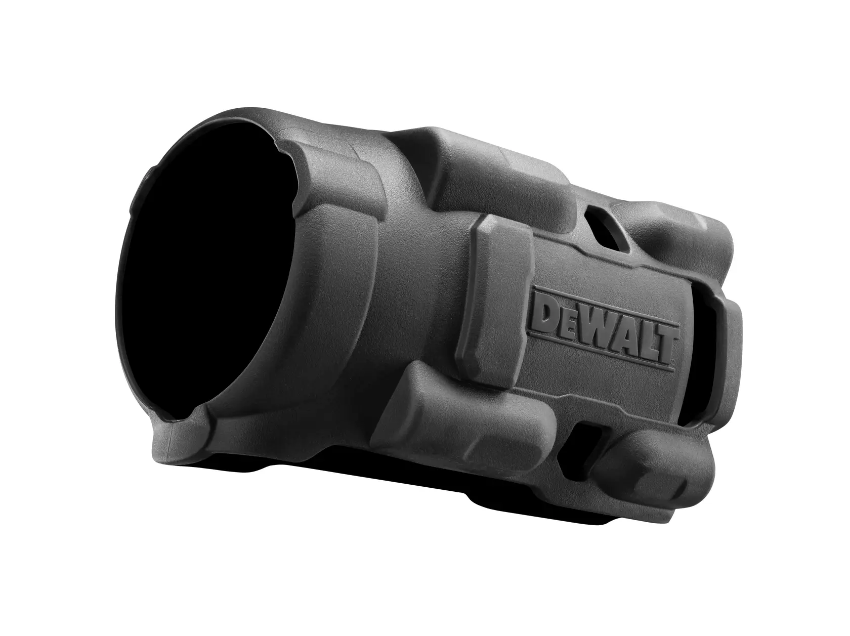 Foto de DEWALT PB921.22.23-QZ funda protectora negra, cilíndrica, diseño robusto, ángulo frontal, fotografía.